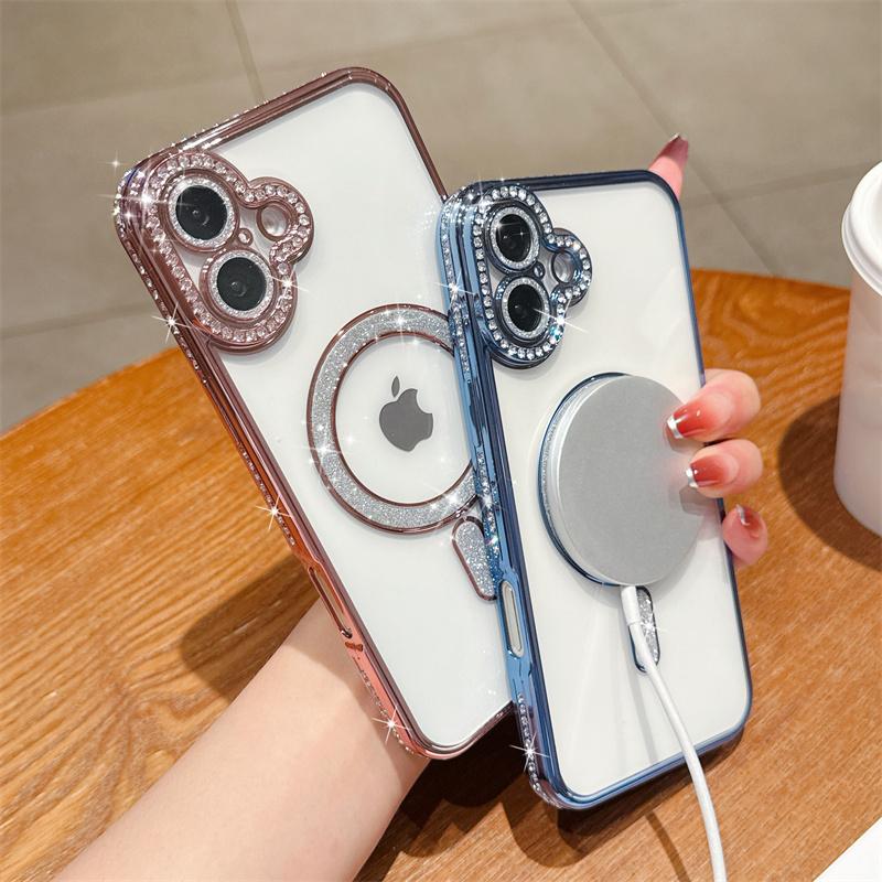 Блестящий магнитный чехол с алмазной рамкой для iPhone 16, 15 Plus, 14, 13 Pro Max, 12, чехол для Samsung Galaxy A56, A36, A26, A16, A55, A35, A25, A15, A54, A34, S25, S24, чехлы