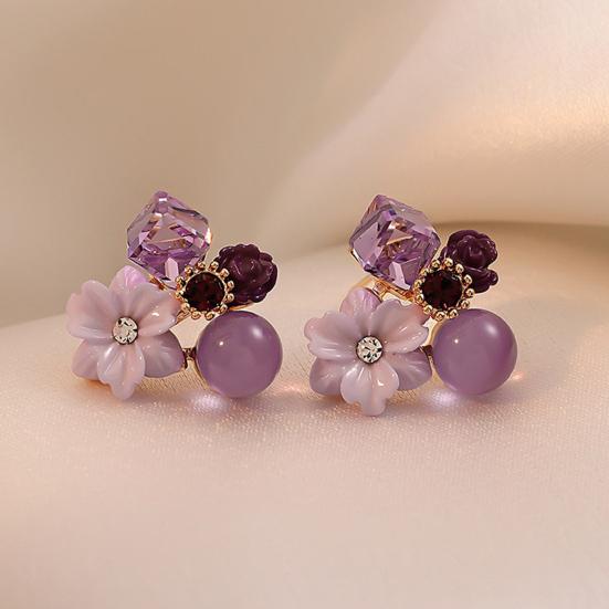 1 пара женских серег-гвоздиков с цветами и стразами, ювелирные изделия с кубическими искусственными кристаллами, серьги-гвоздики для