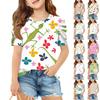 Летний топ с коротким рукавом для девочек, детская повседневная футболка с круглым вырезом и цветочным принтом