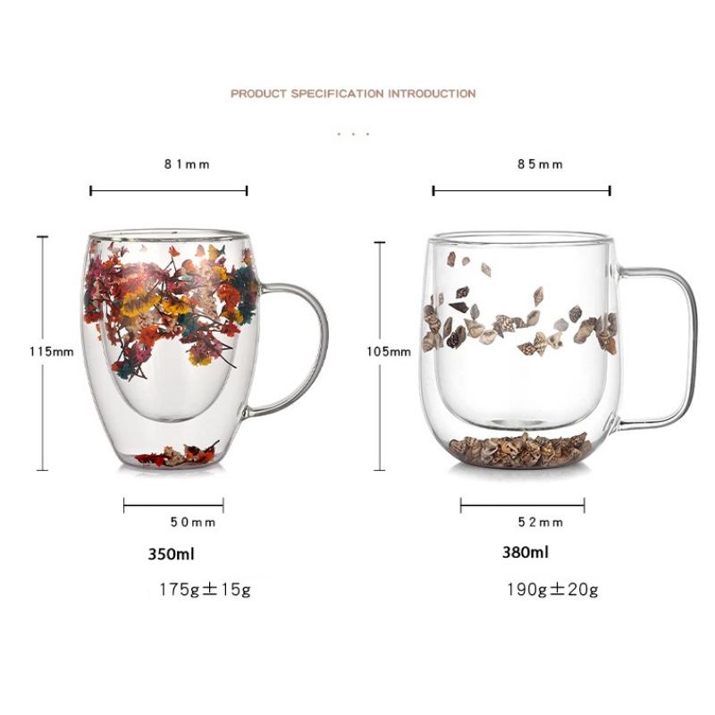 Сухоцветные Двойные Стенки Прозрачного Стекла Кофейные Кружки Двойная Изолированная Стеклянная Чашка Для Горячих Холодных Напитков Чашка Для Капучино Латте Эспрессо