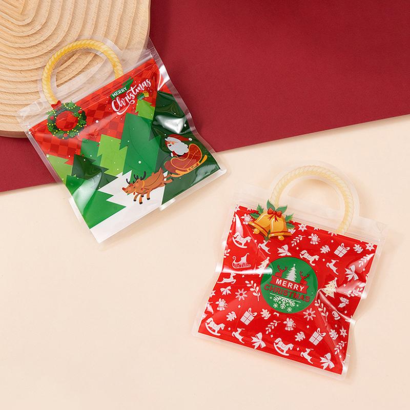 10 шт. Рождественский пакет для конфет, пластиковая сумка для печенья, мультяшный узор с лосем и снеговиком, упаковочный пакет для рождественской вечеринки, рождественские принадлежности