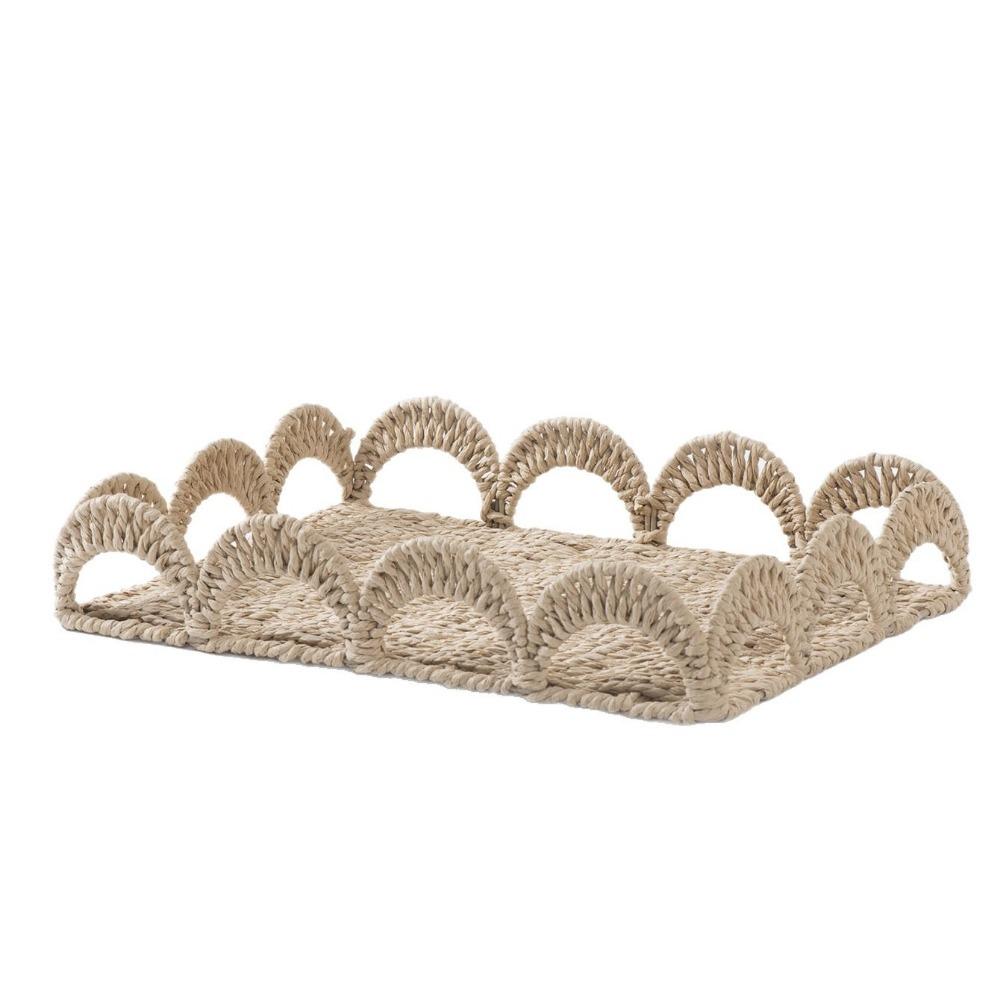Scalloped Edge Handwoven Storage Basket Rectangular Fruit Basket Desktop Organizer Bedroom