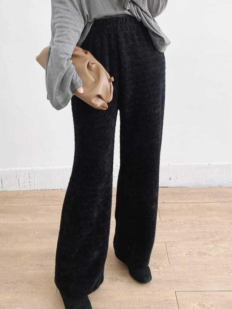 Новые зимние толстые винтажные прямые брюки с эластичной талией, женские универсальные норковые бархатные облегающие широкие свободные брюки, женская повседневная одежда