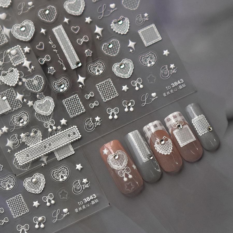 Bright Crystal Lace Love Nail Art Sticker DIY Making Creative Decorative Stickers