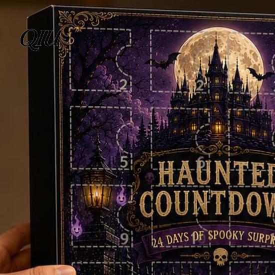 Cute Acrylic Collectibles Halloween Advent Calendar, 24 Day Haunted Countdown Box with Mini Compact Decor Figures, Spooky Collectible Toy Set
