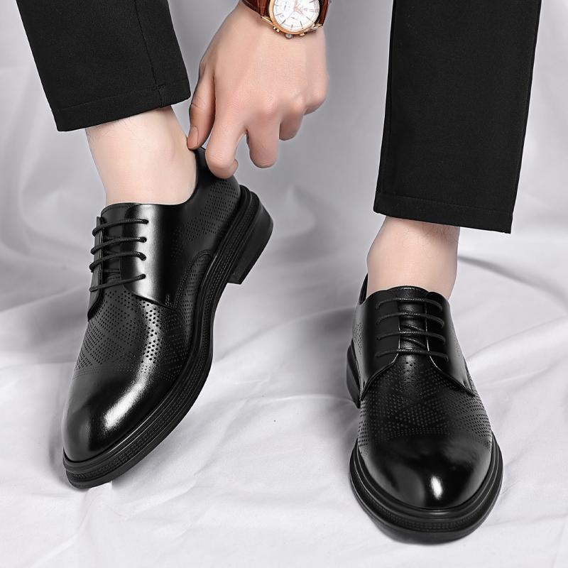 Fashionable Men Leather Hollowed Out Breathable Business Dress Leather Shoes Classic Black Lace Up Comfortable Gentlemen's Shoes