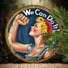 1pc Vintage "We Can Do It!" Round Wooden Sign, 8x8 Inch Engraved Poster, Wall Hanging Art for Home Bedroom Living Room Decor, Ideal Gift for Friends