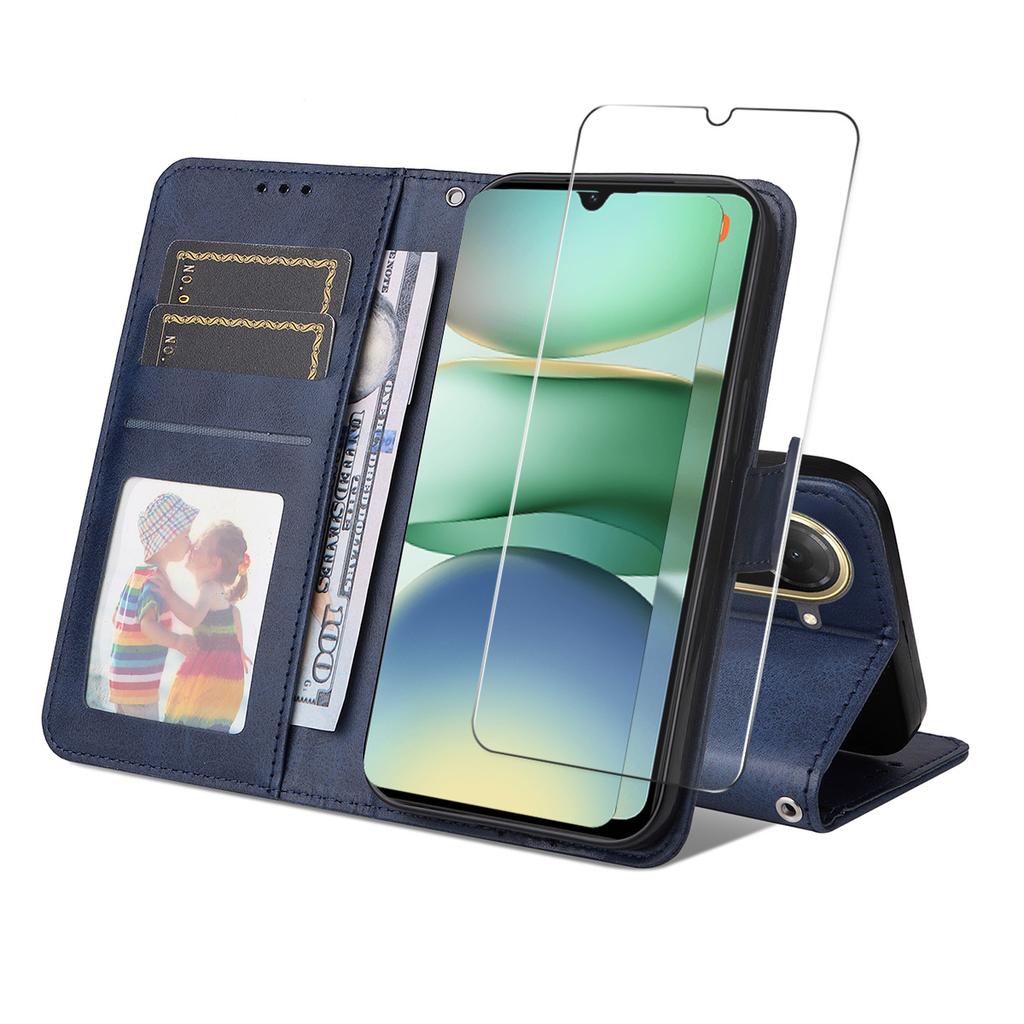 For Xiaomi Redmi A5 NFC (173.45*79.35*8.45mm) PU Leather Wallet Case ENKAY HAT PRINCE Phone Stand Cover with Tempered Glass