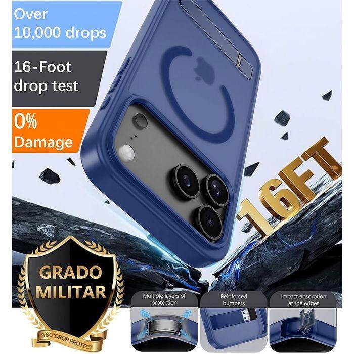 Coque pour iPhone 18 Pro Max, Protection Hybride avec Support et Anneau Magnétique - Bleu Foncé