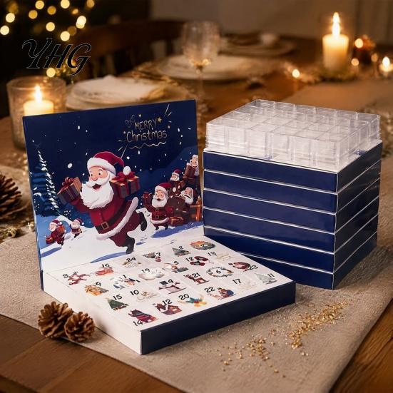 Empty Gift Containers Christmas Countdown Packaging Box, Xmas Advent Calendar with 24 Holiday Party Favors Slots, DIY Fillable Present Storage