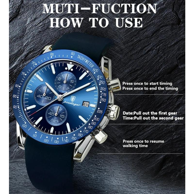 POEDAGAR Мужские часы, модные спортивные хронографы, силиконовые кварцевые часы, лучший бренд, роскошные водонепроницаемые, светящиеся мужские наручные часы с датой