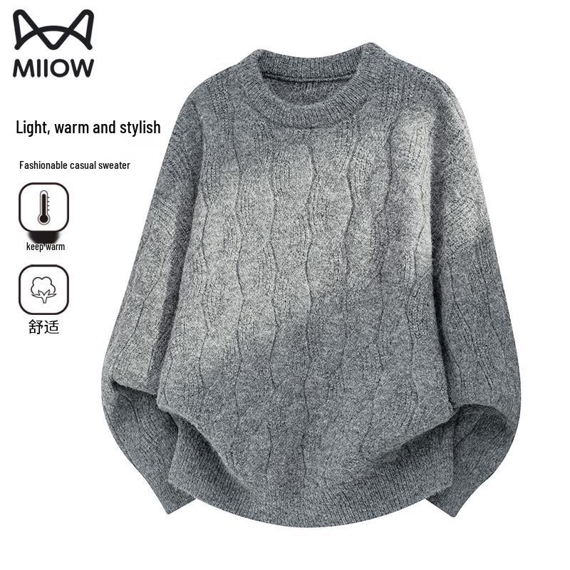 Miiow Unisex Retro Textured Loose Crewneck Wool-Blend Sweater