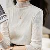 Lace Base Shirt for Women's Autumn Fashion Half High Neck Long Sleeved Mesh Base Top