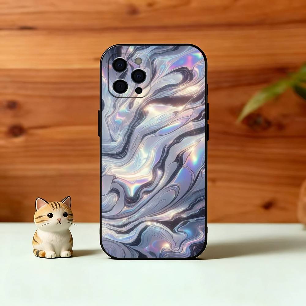 Металлический узор Чехол для телефона Для iPhone 17, 16, 15, 14, 13, 12, 11 Plus, Pro Max, Другие Мягкий черный чехол