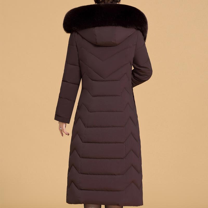 Plus Size XL-6XL Middle Age Woman Long Coat Winter Thick Warm Overcoats Hooded Elegant Faux Fur Collar Loose Lady Jackets