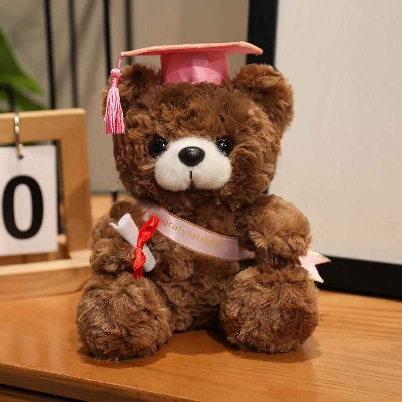 18CM Dr. Bear Cute Plush Toy Small Light Brown Teddy Wear Doctor Hat Doll Graduation Gifts