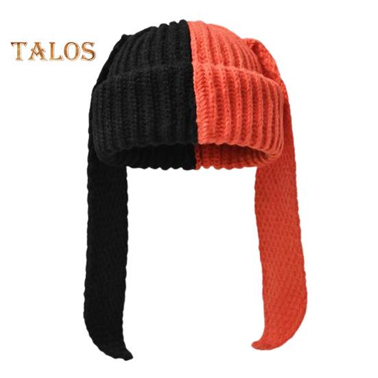 Зимняя вязаная шапка с длинным декором в виде заячьих ушей, контрастного цвета, унисекс, толстая, теплая, высокоэластичная, ветрозащитная, для холодной погоды, для катания на лыжах и т. д.