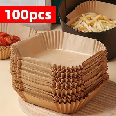 50/100/200 шт. Антипригарные пакеты из коричневой бумаги Вкладыши для аэрофритюрницы - Водонепроницаемые, Маслостойкие, Легко чистить для дома и коммерческих кухонь