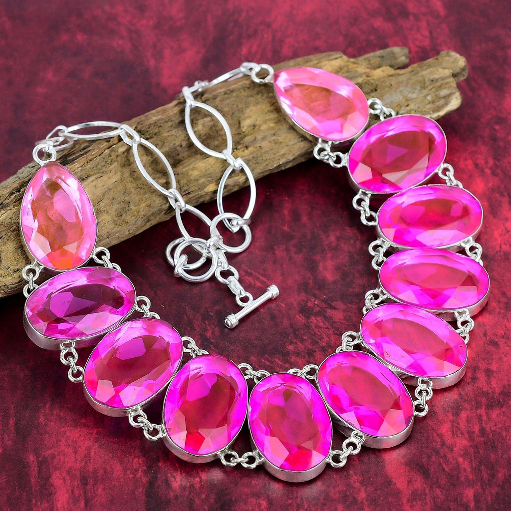 Faceted Pink Topaz Necklace Jewelry, 925 Sterling Silver Gemstone Necklace Jewelry, Handmade Adjustable Chain Unique Jewelry