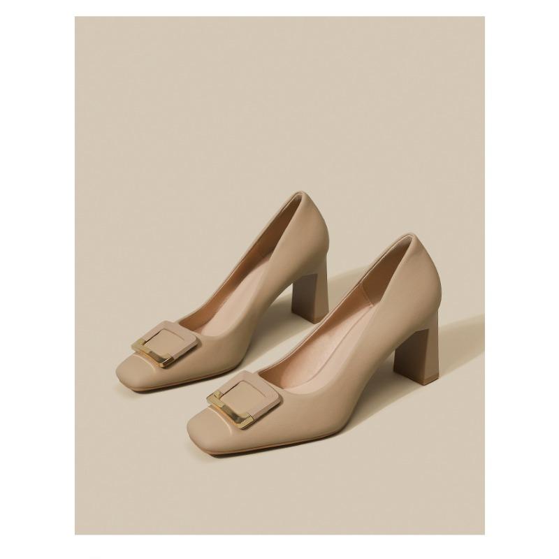 Мода Весна новые квадратный носок толстый каблук женские туфли-лодочки с пряжкой профессиональные туфли на высоком каблуке