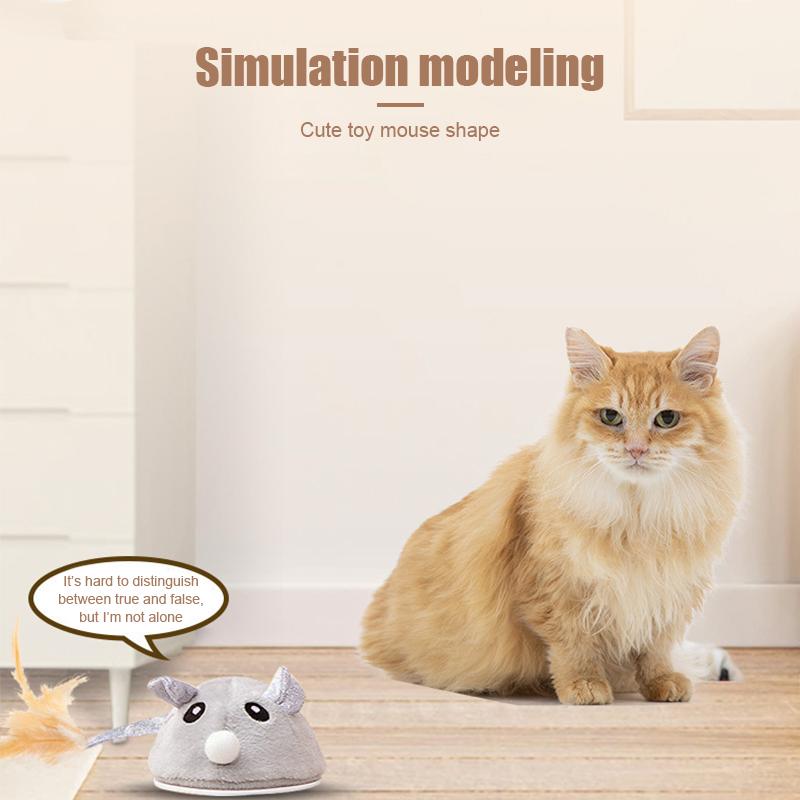 Interactive Mouse Toy for Cats USB Charging Moving Rat with Feather Toys Play-Catch Training Toy for Indoor Kittens Pets Supply