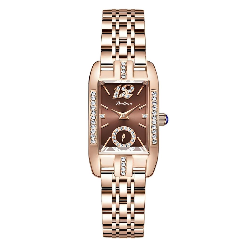 Новые квадратные женские прочные часы из нержавеющей стали с темпераментом, модные водонепроницаемые часы с бриллиантами, кварцевые часы, розовое золото, роскошные часы