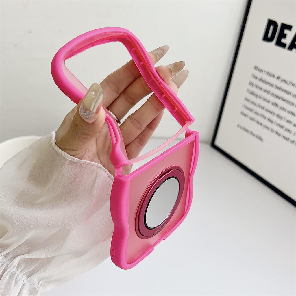 Магнитный чехол-зеркало с вращающейся подставкой для Samsung Galaxy Z Flip7 5G, TPU+PC чехол для телефона с волнистым краем