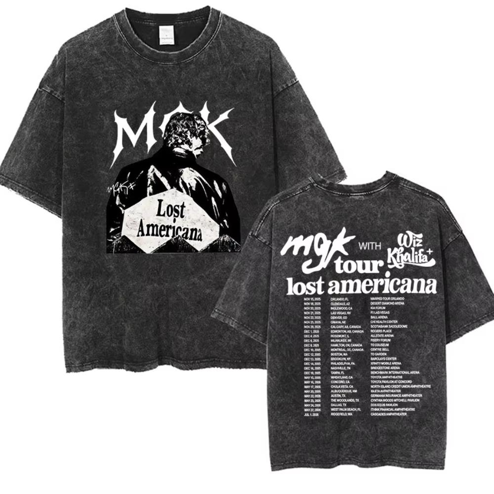 Vintage Washed Machine Gun Kelly T Shirt MGK Lost Americana Tour Fans Tshirts Men Women Punk Gothic Hip Hop Oversized Tees