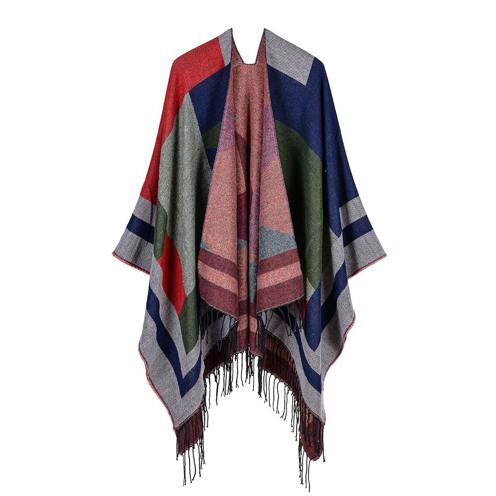 Women's Rhombus Tassel Lengthened Hot-selling Imitation Cashmere Shawl Can Be Used On Both Sides, Thickened Cape