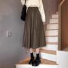 Elegant Black Plus-Size High Waist Leather Midi Skirt for Women - Autumn/Winter