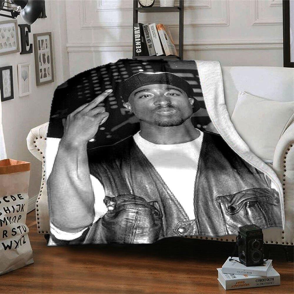 1 шт. Плед в стиле Hip Hop 2Pac, Мягкий, Легкий, Для всех сезонов, Многоцелевой плед для дивана, кровати, офиса и пикников, Французский стиль с культовыми обложками альбомов и цитатами