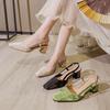French Thick Heel Rear Empty Single Shoes Bag Head Sandals Women's 2025 New Summer Green Rear Strap Square Head High Heels