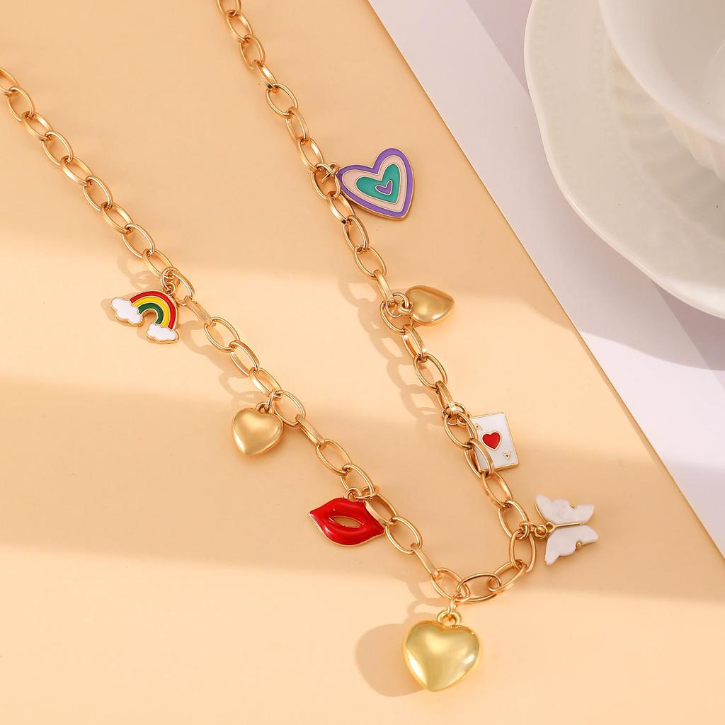 Дофамин красочные капли масла любовь бабочка красные губы персик девушка ключичная цепочка ожерелье кулон