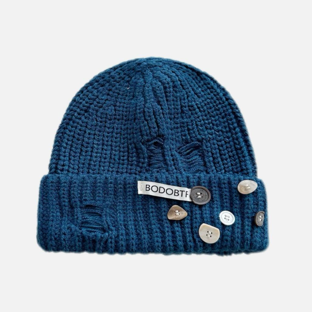 Осенне-зимняя вязаная шерстяная шапка мода Интернет знаменитости новый рваные пуговицы вязаный свитер шапка дорожная велосипедная шапка прилив