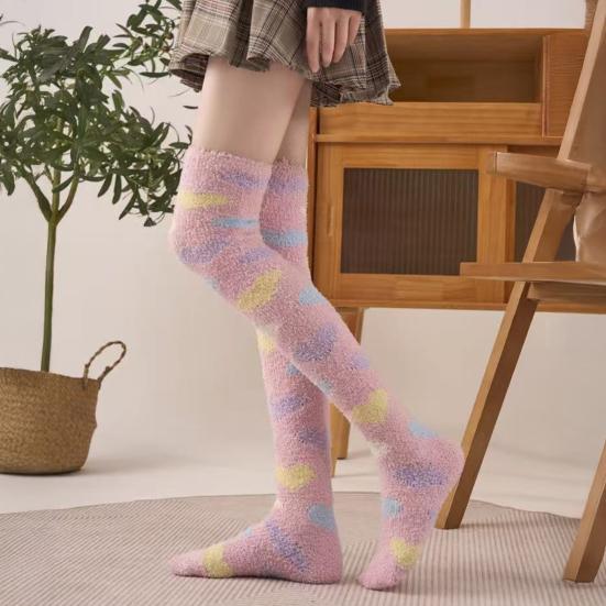 Women Long Floor Socks Soft Fluffy Over Knee Socks Colorful Warm Thick Thigh High