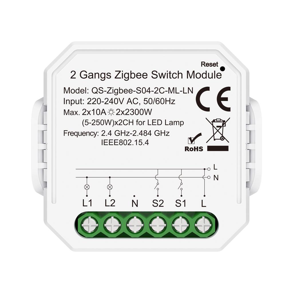 2x10A Smart Life 240V Single Pole Zigbee Switch Module No Neutral No Capacitor PC Material