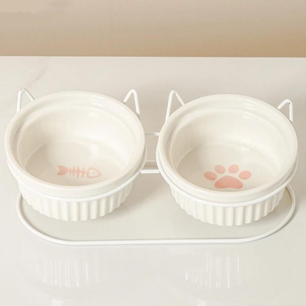Non-Slip Elevated Cat Double Bowls Prevent Tipping Cat Water Bowls Ceramic Cat Bowls Dog Feeder