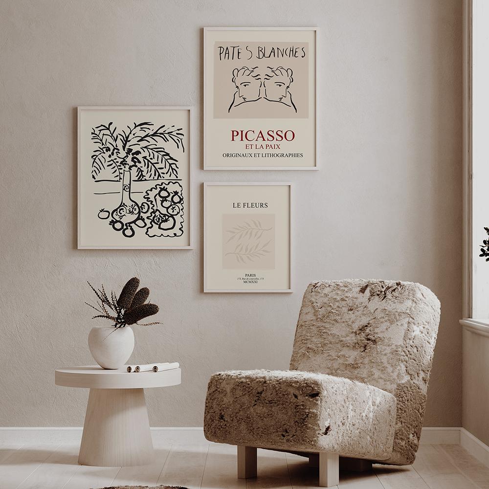 Абстрактный постер ПИКАССО середины века, ботаническая картина на холсте, нейтральная художественная печать, современная настенная картина для гостиной, домашний декор