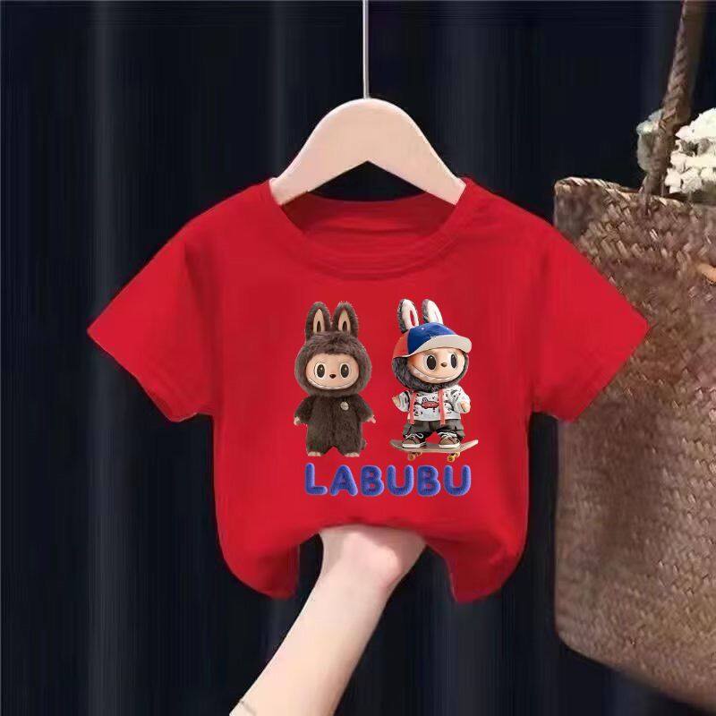 LABUBU Летняя мода Мультяшная девочка Футболка с коротким рукавом Повседневная Футболка с коротким рукавом для занятий спортом на открытом воздухе Детская одежда
