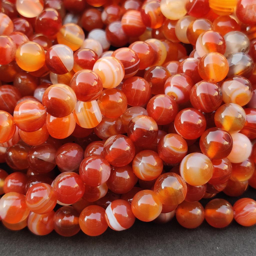 Агат с красной полосой, бусины в полоску, круглые свободные бусины из цветных драгоценных камней, размер 6 мм, 8 мм, 10 мм. Прядь 14–15 дюймов.