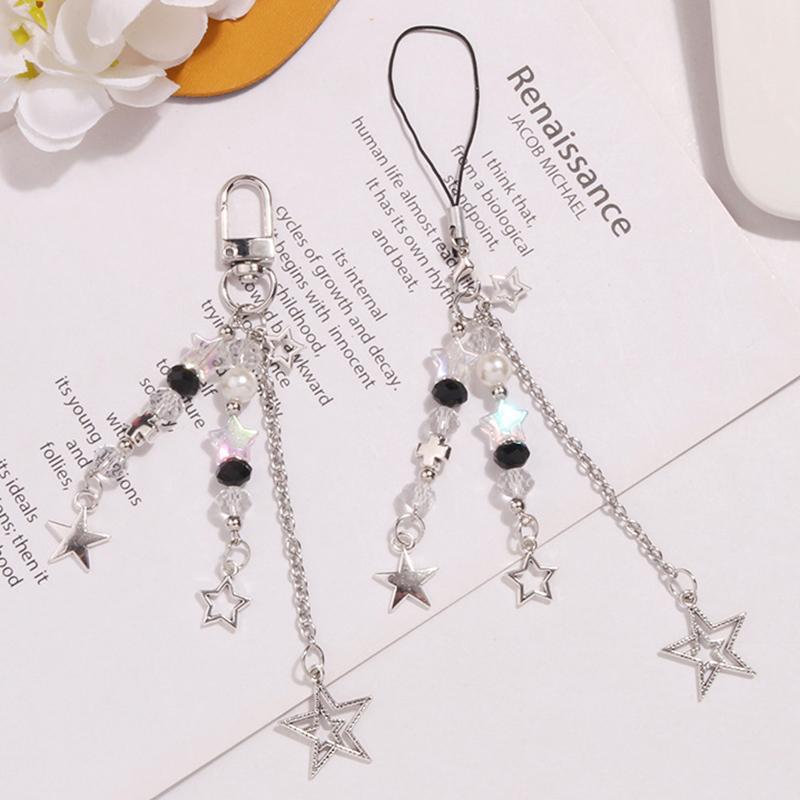 Goth Y2K телефонный брелок с подвеской в виде звезды и жемчуга Kawaii брелок для ключей сумка с бисером телефонная цепочка милый аксессуар для девочек женские ювелирные изделия