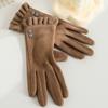 Button Decor Gloves Elegant Solid Color Ruffles Split Finger Gloves Winter Thick Warm Cold-proof Touch Screen Gloves