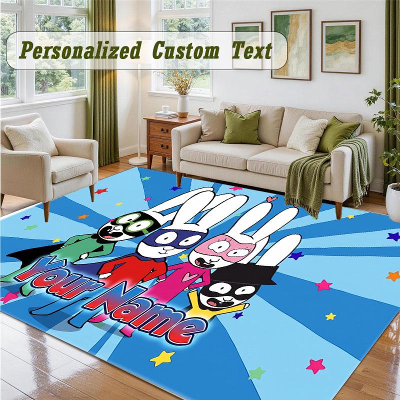 Crystal Velvet Square Rug Custom NameSimon Super Rabbit Pattern Non Slip Home Floor Decor Rug
