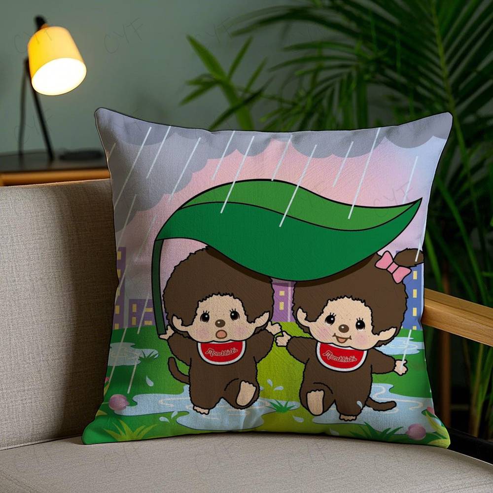 Cartoon M-Monchhichis Pillow Case Safe Custom Photo Pillow, Anti-fade Brushed Fleece Cushion, Maternal & Infant Safe.