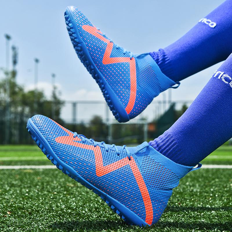 Soccer Shoes Men Anti-slip Outdoor Grass Training Breathable Lace-up Football Boots Long Spikes Lightweight Sports Shoes Men