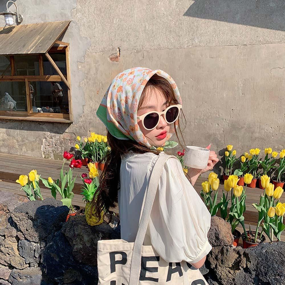 Sweat-absorption Spring Silk Scarf Breathable Scarves Flower Printed Headscarf Vacation