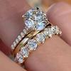 Роскошный Изысканный Набор из 3 Колец для Женщин Сверкающие Кубические Цирконии Свадебные Помолвочные Аксессуары Заявление Ювелирные Изделия