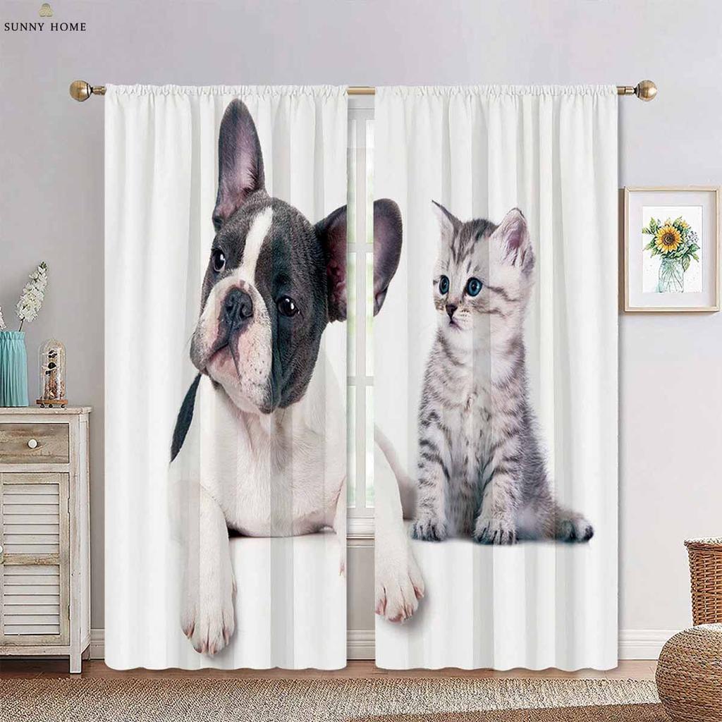 Шторы с рисунком лесных животных из мультфильмов, подходящие для гостиной, кухни, детской комнаты, декоративные шторы, 2 шт.