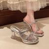 Waterproof Table with Skirt, Sandals, Crystal Heel, Sandals 2025 New Transparent High-heeled Slippers Women's Summer