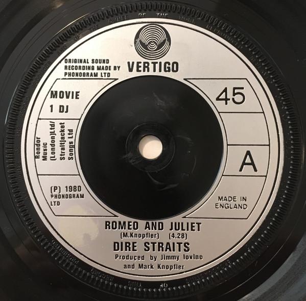 Пластинка 7 дюймов DIRE STRAITS Romeo And Juliet MOVIE1DJ Vertigo 1980 UK Rock Б/у